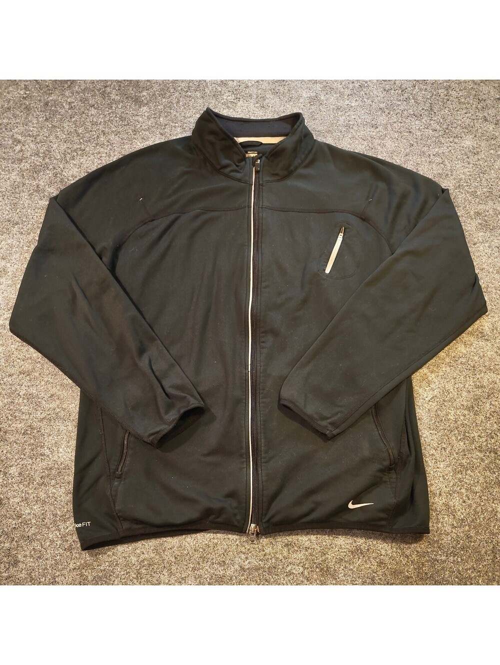 Nike Jacket Mens XL Black FIT DRY Full Zip Running Track Workout Chest Pocket